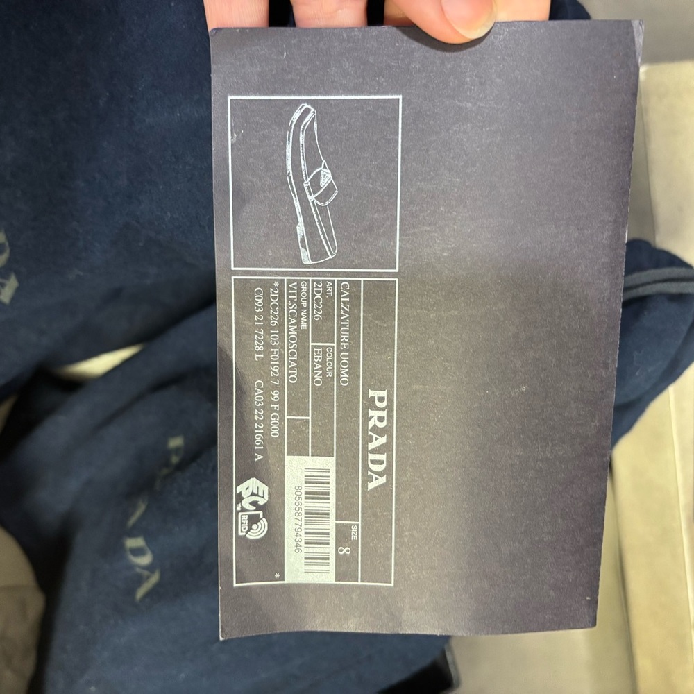 Prada Brown Suede Loafers with Metal Logo - Picture 6 of 6